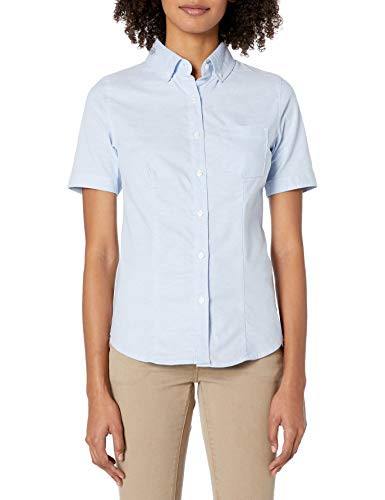 Lee Uniforms Juniors Short Sleeve Stretch Oxford Blouse Light Blue Medium