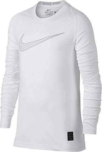 NIKE Boys Pro Fitted Long Sleeve Shirt L WhiteWolf Grey