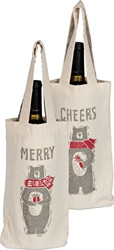Primitives by Kathy Primitives by Kathy 625 Inches x 1125 Inches Cotton Wine  Merry Bear Wine Tote