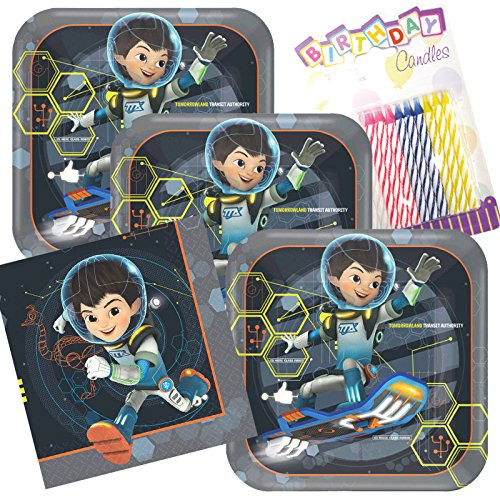 Lobyn Value Pack Disney Miles From Tomorrowland Party Plates and Napkins Serves 16 With Birthday Candles