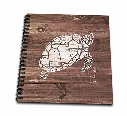 3dRose db_261842_2 White Painted Turtle on Brown Weatherboard Not Real Wood Memory Book, 12" x 12"