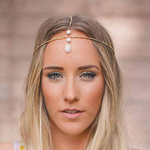 Asooll Boho Gold Pearl Pendant Head Chain Bride Headband Fashion Festival Headpieces Jewelry Accessories for Women and Girls