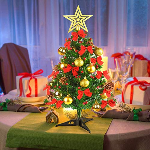 24 Tabletop Christmas Tree Artificial Miniature Pine Christmas Tree with Hanging Ornaments Xmas Decoration Tree Decor