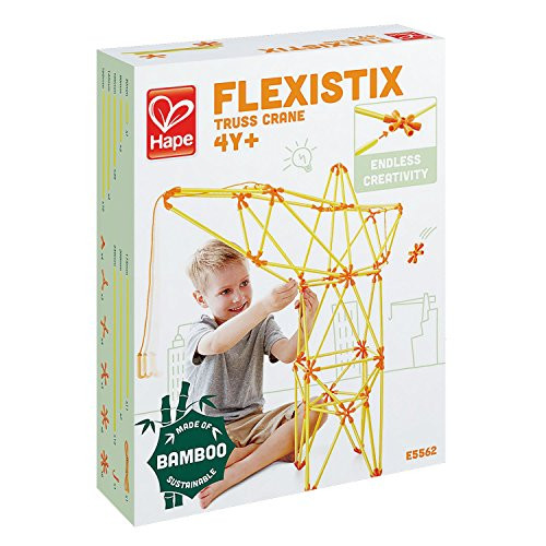 Hape Flexistix STEM Building Truss Crane, Featuring 94 Multi-Colored Bamboo Pieces