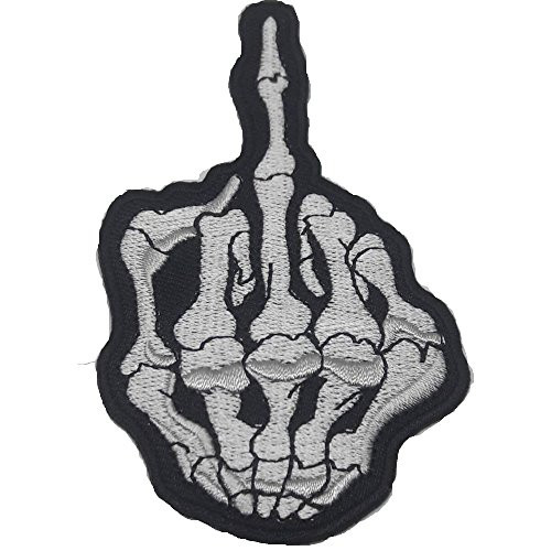 Skull Middle Finger Skeleton Bone Ghost Hog OutlawHalloween Costume Embroidered Applique Iron On Sew On Patch 2 Pieces