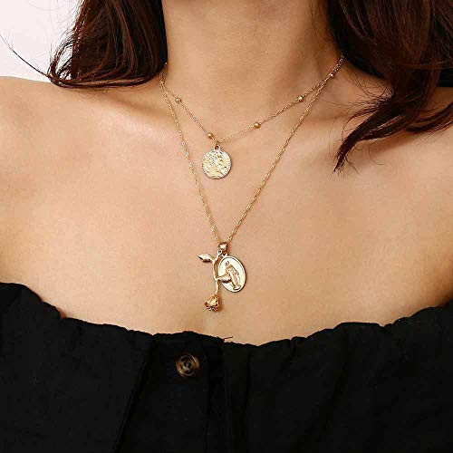 Jovono Fashion Multilayered Necklaces Rose Coin Pendant Jewelry Necklace Chains for Women and Girls Gold Jovono Fashion Multilayered Necklaces Rose Coin Pendant Jewelry Necklace Chains for Women and Girls Gold