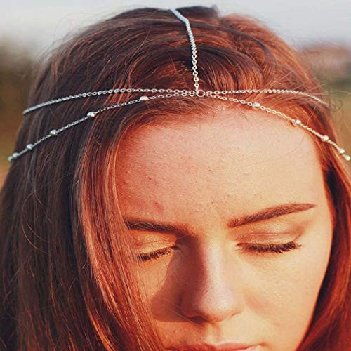 Jovono Bride Boho Head Chain Bridal Bead Headpiece Fashion Hair Accesories for Women and Girls Silver Jovono Bride Boho Head Chain Bridal Bead Headpiece Fashion Hair Accesories for Women and Girls Silver
