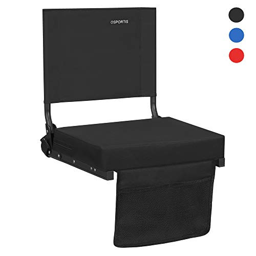 OSPORTIS Stadium Seats for Bleachers with Back Support Bleacher Seats with Backs and Cushion Wide Padded Portable Stadium Seats Chairs with Backs and Shoulder Strap Black 1 Pack