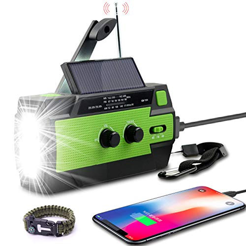 Upgraded Hand Crank Emergency Radio AMFMNOAA Weather Radio Solar Power 4000mAh Portable Radio with Flashlight Motion Sensor Reading Lamp Cell Phone Charger SOS Alarm for Home and Emergency