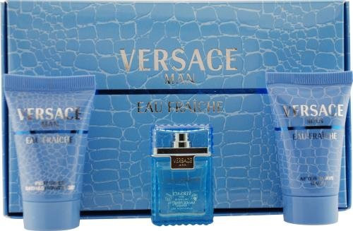 Versace Man Eau Fraiche By Gianni Versace For Men Edt 17 Oz Mini  After Shave Balm 8 Oz Mini  Shower Gel 8 Oz Mini