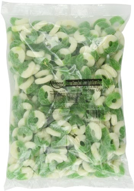 Albanese Confectionery Gummi Ring Sour Apple Green  White 45 Pound