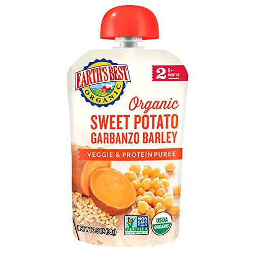 Earths Best Organic Stage 2 Baby Food Sweet Potato Garbanzo and Barley 35 oz Pouch Pack of 12