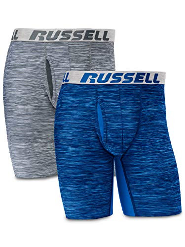 Russell Athletic Mens FreshForce Odor Protection and CoolForce Ventilation Performance Boxer Briefs GreyBlue 2 Pack Medium
