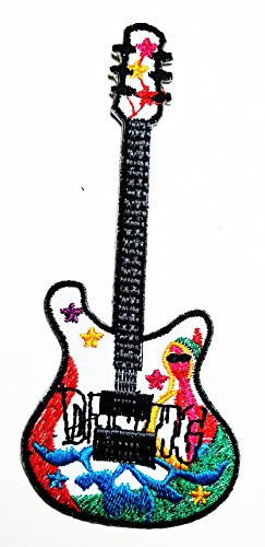 HHO Guitar Hippie Guitar Music Lovers Patch Embroidered DIY Patches Cute Applique Sew Iron on Kids Craft Patch for Bags Jackets Jeans Clothes