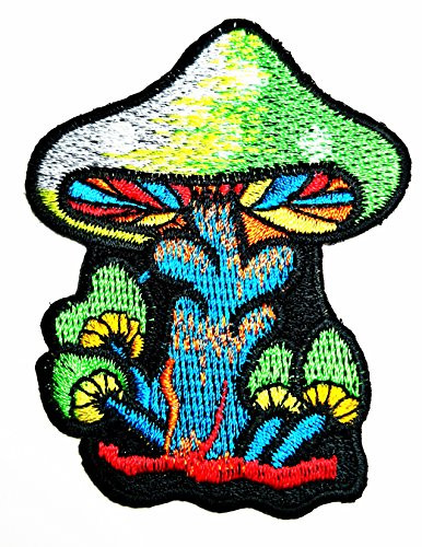 HHO Magic Mushroom Peace Hippie Retro Biker Patch Embroidered DIY Patches Cute Applique Sew Iron on Kids Craft Patch for Bags Jackets Jeans Clothes