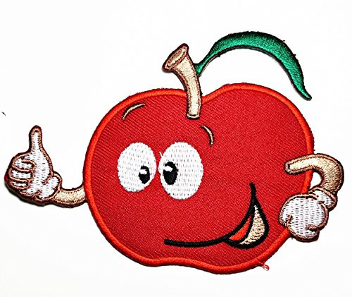HHO Red Cute Apple Cartoon Patch Embroidered DIY Patches Cute Applique Sew Iron on Kids Craft Patch for Bags Jackets Jeans Clothes