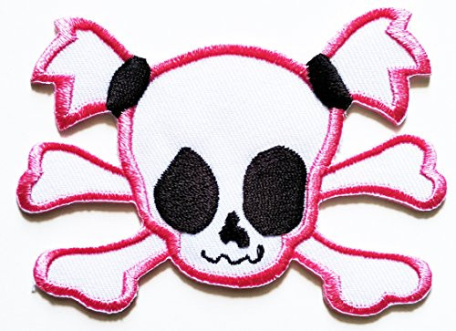 HHO Baby Skull and Cross Bones Embroidered Patch Embroidered DIY Patches Cute Applique Sew Iron on Kids Craft Patch for Bags Jackets Jeans Clothes