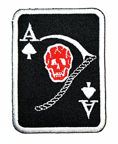 HHO Spade ace Card Skull Scythe Grim Reaper Spade Card Logo Lucky Biker Iron Patch Embroidered DIY Patches Cute Applique Sew Iron on Kids Craft Patch for Bags Jackets Jeans Clothes