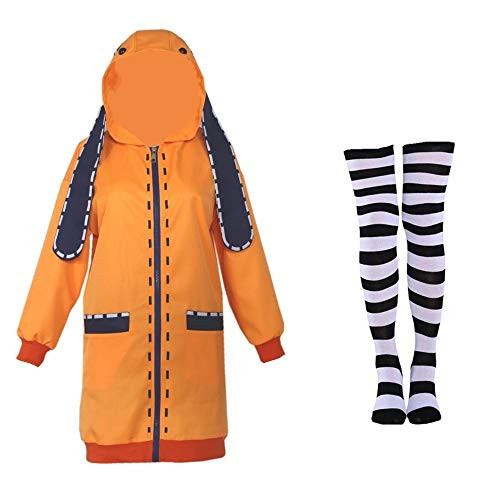 Kakegurui Jabami Yumeko Costumes Yomoduki Runa Orange Rabbit Long Coat Cosplay Ladies Girl Cute Hoodie Jacket?Fashion Socks 3XL Orange