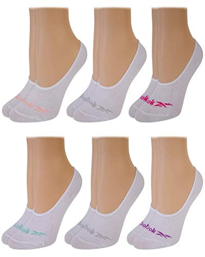 Reebok Womens 6 Pack No Show Liner Socks with NonSlip Grip Shoe Size 410 Solid White