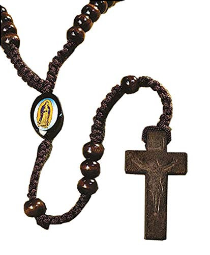 Christian Brands Our Lady of Guadalupe Wood Bead Nylon Cord Rosary
