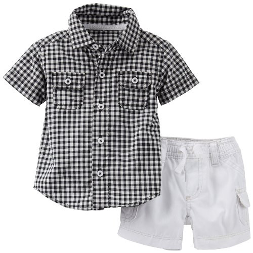 Carters 2 Piece Woven Short Set Baby  White3 Months