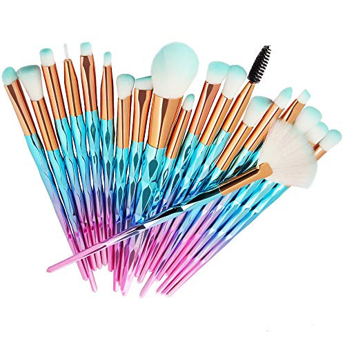 AMIZOB 20pcs Diamond Shape Handle Makeup Brushes Sets for Eye Shadow Eyeliner Foundation Blush Lip Makeup Brushes Powder Liquid Cream pink blue