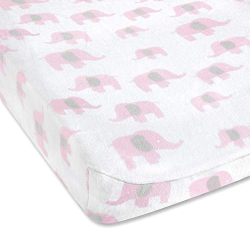 Wendy Bellissimo Velboa Contoured Diaper Pad Cover for Diaper Changer 32x16x6  Elephant in Pink  White