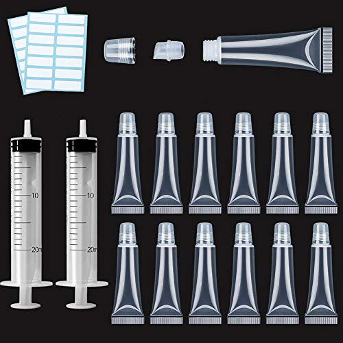 20PCS Lip Gloss Tubes 10ml Lip Gloss Tubes Empty Clear Lip Balm Containers Soft Refillable Cosmetic Containers with Syringe and Label Stickers for DIY Lip Gloss