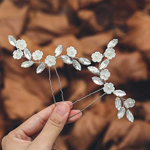 Casdre Bride Wedding Hair Pins Silver Flower Bridal Hair Accessories Crystal Wedding Headpiece for Women and GirlsPack of 2