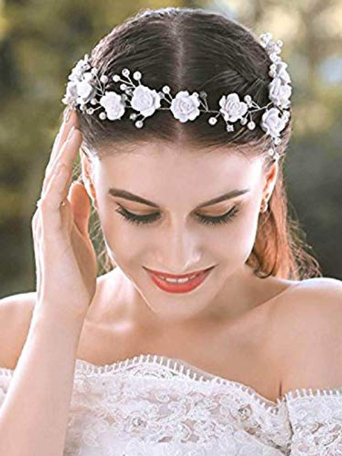 Casdre Flower Bride Wedding Hair Vine Silver Pearl Bridal Hair Accessories Rhinestone Headpiece for Women and Girls Casdre Flower Bride Wedding Hair Vine Silver Pearl Bridal Hair Accessories Rhinestone Headpiece for Women and Girls