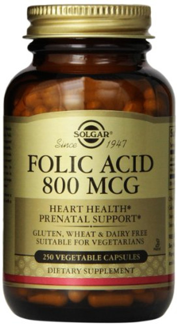 Solgar Folic Acid 800 mcg, 250 Vegetable Capsules