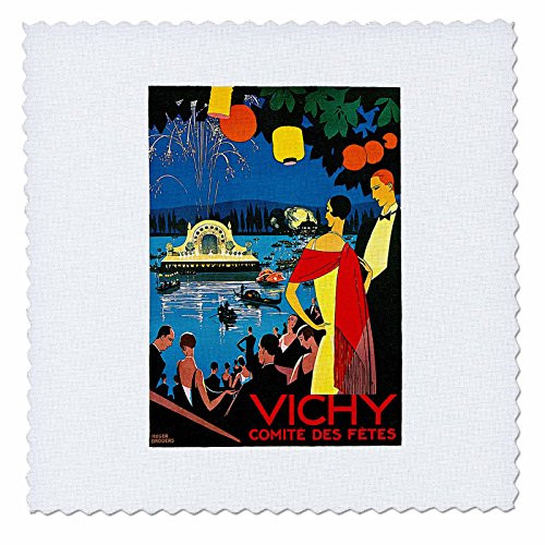 3dRose qs_126005_4 Vintage Vichy Comite Des Fetes French Theater Travel Poster Quilt Square, 12 by 12-Inch