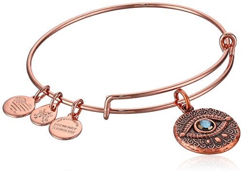 Alex and Ani Womens Evil Eye Rose Gold Charm Bangle Bracelet Expandable
