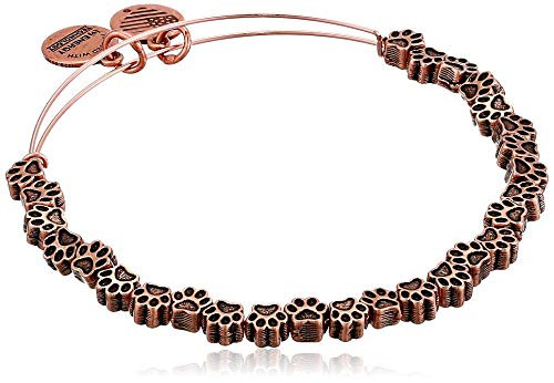 Alex and Ani Womens Paw Print Beaded Bangle Bracelet Rafaelian Antique Rose