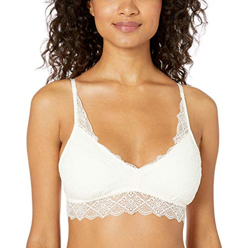 Mae Womens Standard Floral Lace Racerback Bralette with Removable Pads Ivory Extra Large