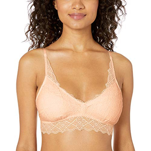 Mae Womens Standard Floral Lace Racerback Bralette with Removable Pads Pale Peach Small