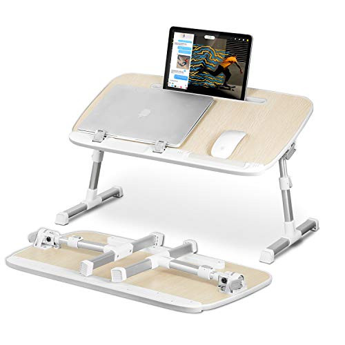 Laptop Desk for Bed Laptop Stand with Tablet Stand Slot  Laptop Bed Tray Table Adjustable Laptop Table Bed Desk Foldable Standing Desk for Writing in Sofa and Couch Wood Large Size