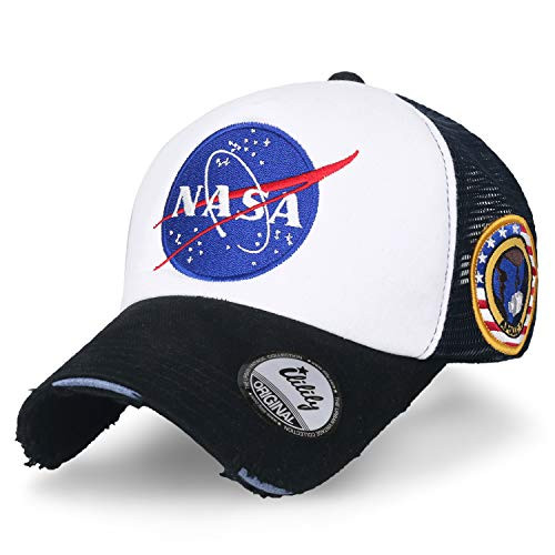ililily NASA Meatball Logo Embroidery Baseball Cap Apollo 1 Patch Trucker Hat Black  White
