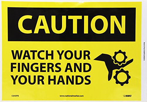 NMC C640PB OSHA Sign Legend CAUTION WATCH YOUR FINGERS AND YOUR HANDS with Graphic 14 Length x 10 Height Pressure Sensitive Vinyl Black on Yellow NMC C640PB OSHA Sign Legend CAUTION WATCH YOUR FINGERS AND YOUR HANDS with Graphic 14 Length x 10 Height Pressure Sensitive Vinyl Black on Yellow