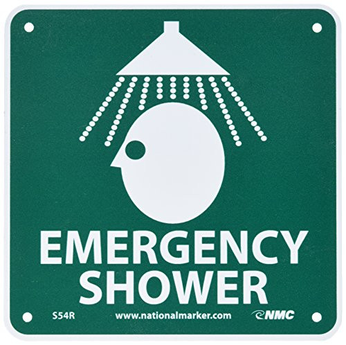 NMC S54R Graphic See Sign Legend EMERGENCY SHOWER 7 Length x 7 Height Rigid Plastic White on Green