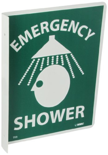 NMC TV3 Flanged Sign Legend EMERGENCY SHOWER with Graphic 8 Length x 10 Height Rigid Plastic White on Green NMC TV3 Flanged Sign Legend EMERGENCY SHOWER with Graphic 8 Length x 10 Height Rigid Plastic White on Green