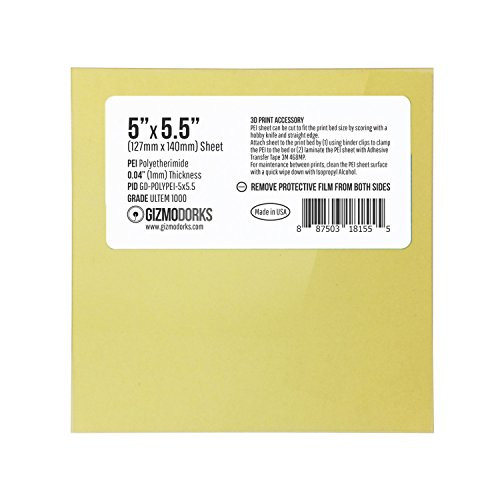 Gizmo Dorks PEI Sheet 5 x 55 127mm x 140mm 1mm Thick Build Surface for Monoprice MP Select Mini 3D Printers Made in The USA
