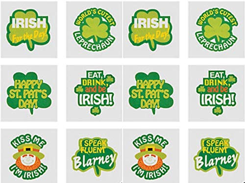 Fun Express 216 PC  St Patricks Day Tattoos  Assorted Styles  Bulk St Patricks Day Party Favors