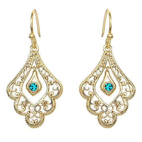 Disney Aladdin Princess Jasmine Gold Plated Crystal Filigree Dangle Earrings