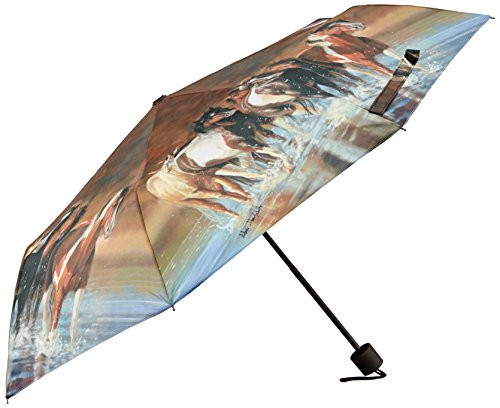 River's Edge Products Compact Folding Horse Umbrella, Brown, 42-Inch