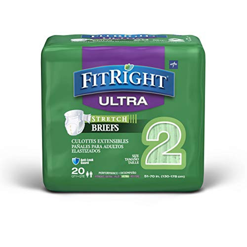 FitRight Stretch Ultra Adult Briefs Disposable Incontinence Diapers with Tabs Heavy Absorbency LGXL2XL 5170 20 Count
