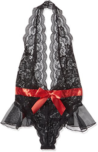Dreamgirl Womens Lace Halter Teddy with Snap Closure Black Large