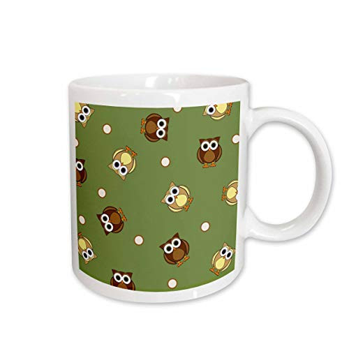 3dRose Cute Brown Owl and Dot Print Green Mug 11Ounce