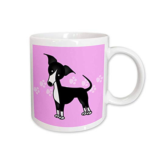 3dRose Cute Black Italian Greyhound Pink with Paw Prints Ceramic Mug 11Ounce